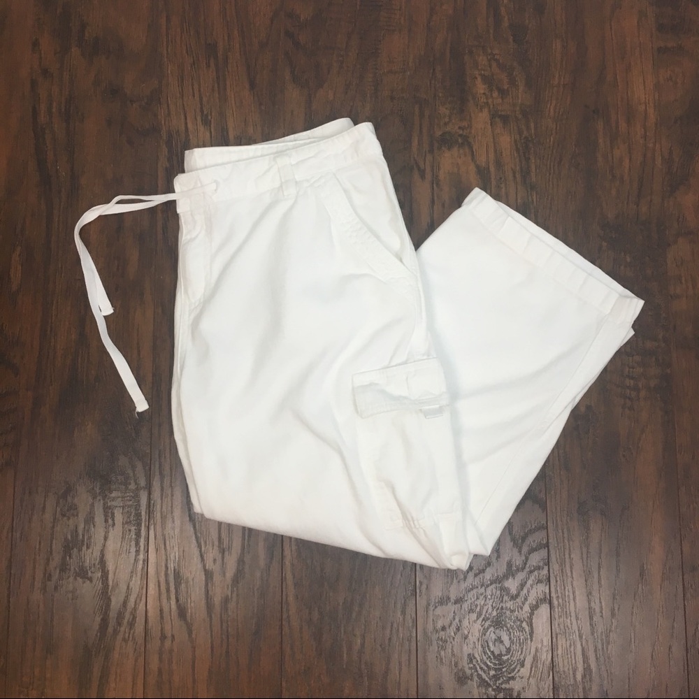 SYKO White 100% Cotton Cargo Drawstring Crop Pants 9 USA Made